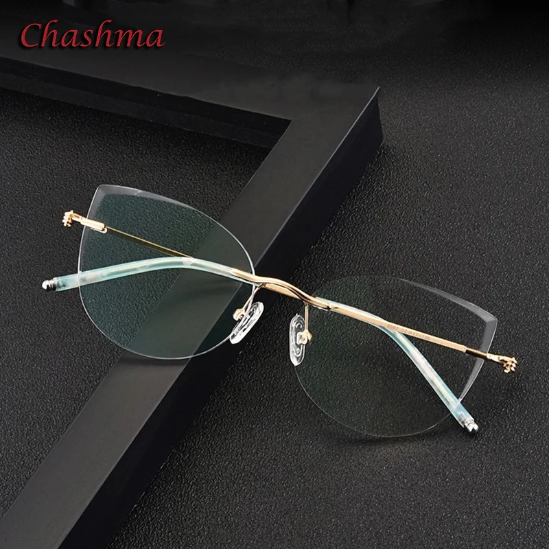 G Rimless Pure Titanium Eyeglasses Cat Eye Women Ultra Light