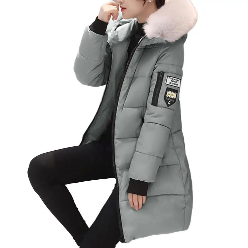 Fashion Women Winter Cotton Coat Parka Thickened Padded Stuffed Hooded Mid Length Warm Zip Up Slim Lady Down Coat Long Overcoat 5