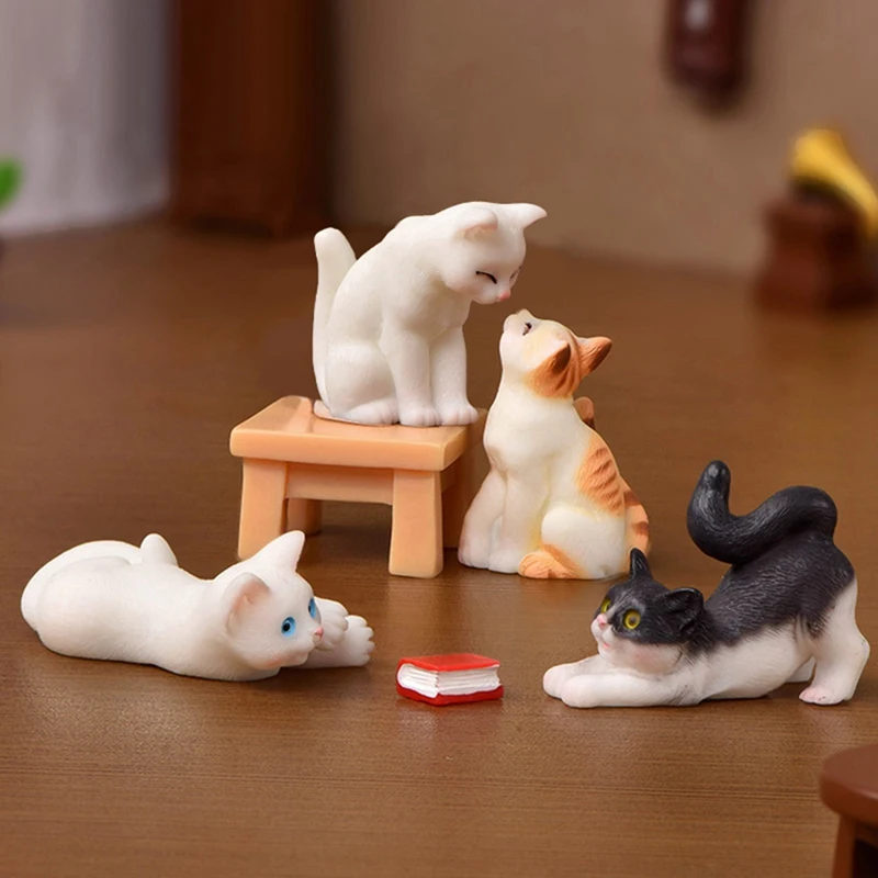

Resin Cat Ornament Kitten Figurine Animal Miniature Fairy Garden Doll House Decoration
