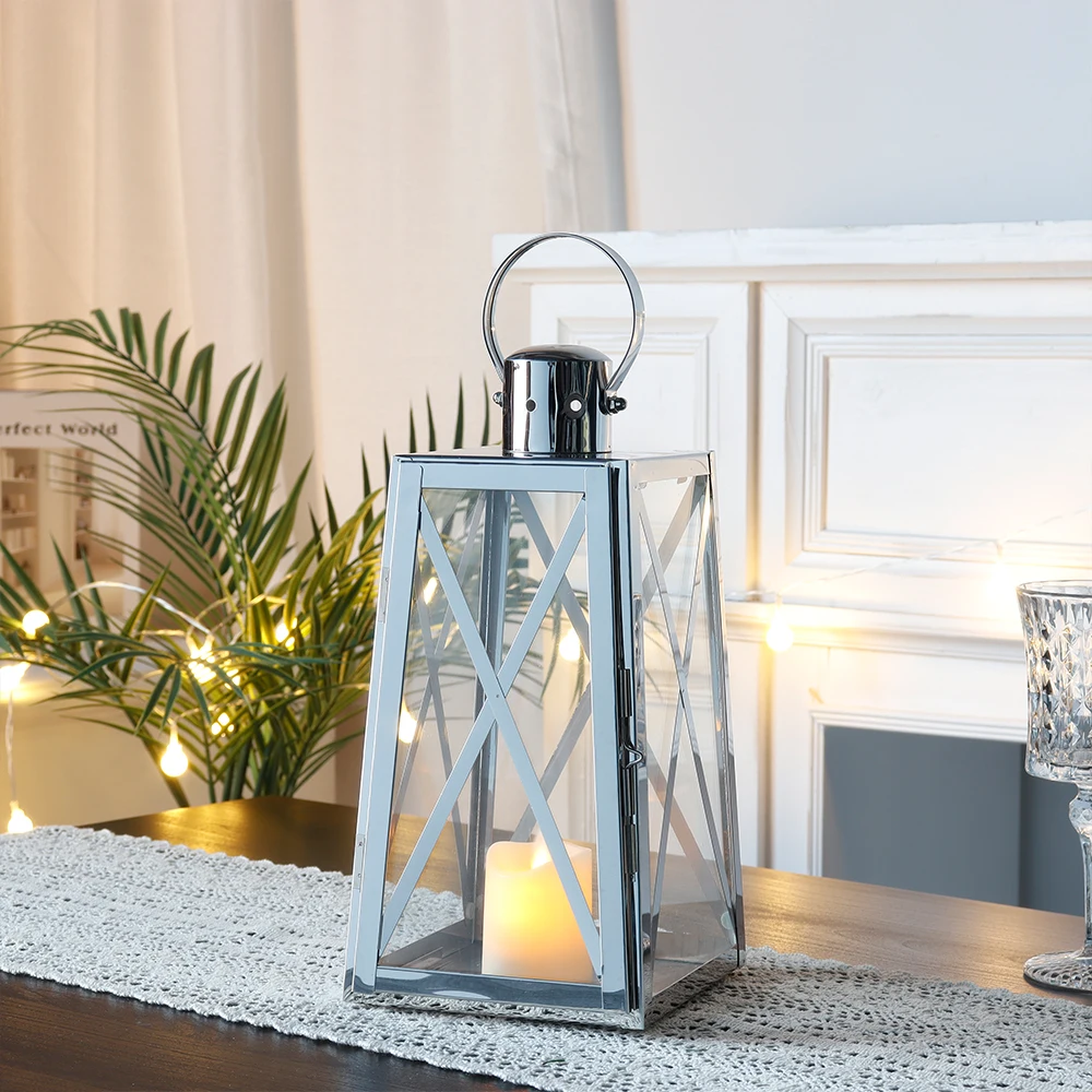 Vintage Candle Holder Lantern Stainless Steel Hanging Lantern with Tempered  Glass for Living Room Garden Patio Party Home Decor - AliExpress, image size:1000x1000