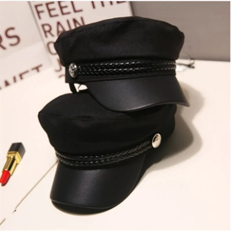 Fashion Women Men Military Hat Spring Autumn Sailor Hats Black Ladies Beret Caps Flat Top Captain Cap Travel Cadet_voghion.com