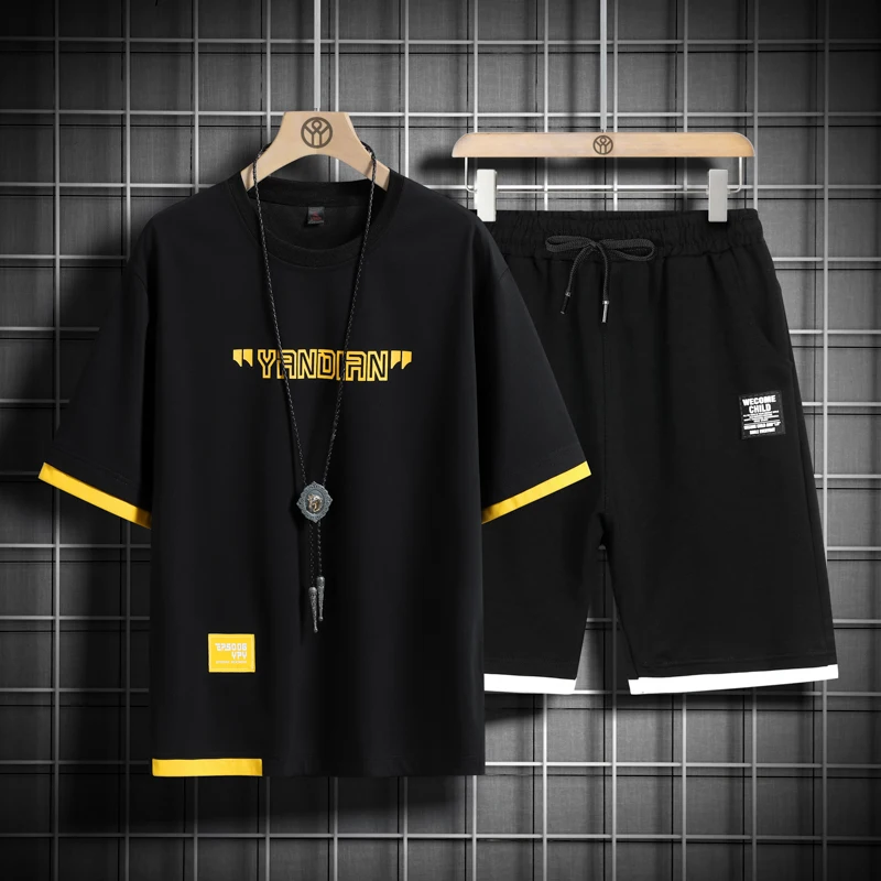 2023 Summer Black White Tracksuits For Men's Set Sleeves TShirt