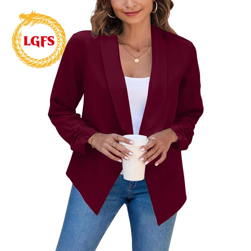 

2022 Spring and Autumn Women's Fashion Coat Suit Cardigan Lapel Suit Top Professional Women Solid Color Long Sleeve Suit