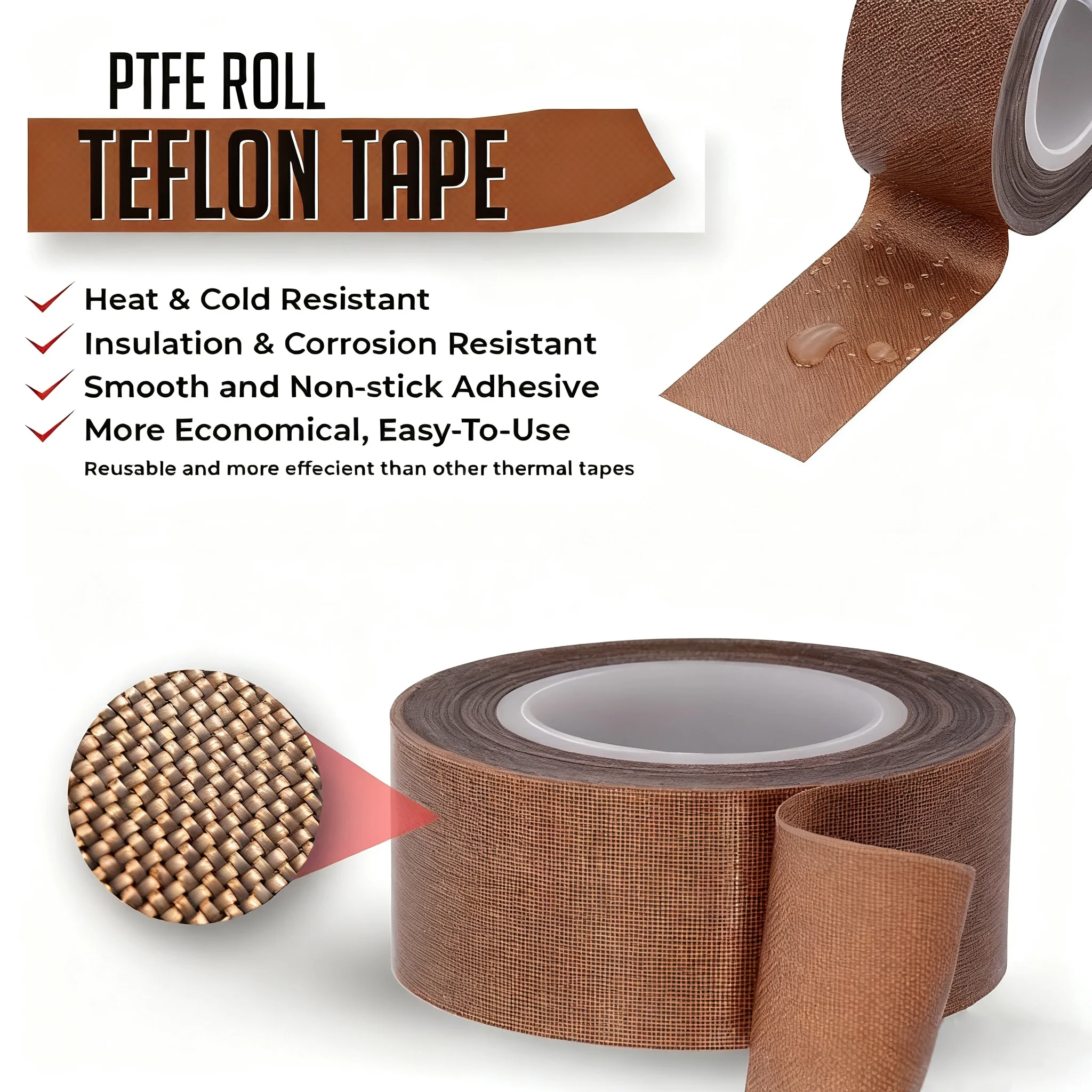 300 Degrees High Temperature Resistance Tape PTFE Cloth Heat Insulation Adhesive Sealing Tape Cloth 10M Length