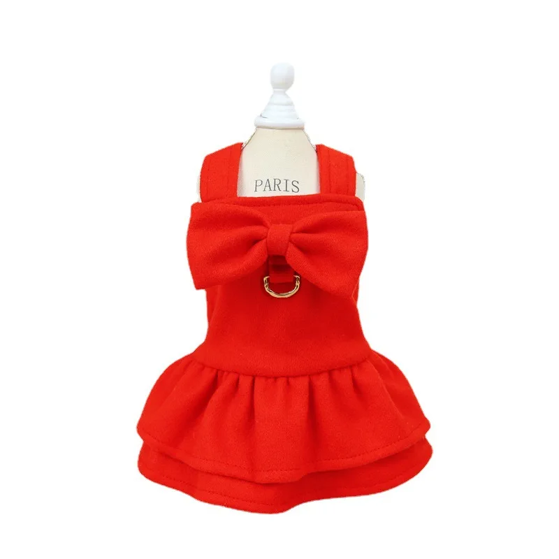 Warm Fleece Dog Princess Dress Autumn Winter Pet Skirt Traction Ring Small Dogs Cats Puppy Yorkies Maltese