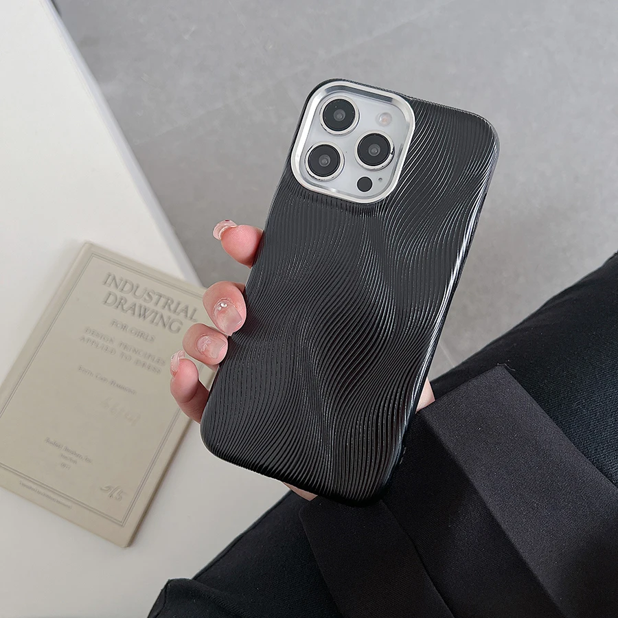 Luxury Water Ripple PU Soft Leather Phone Case with Metal Lens & Shockproof Protection