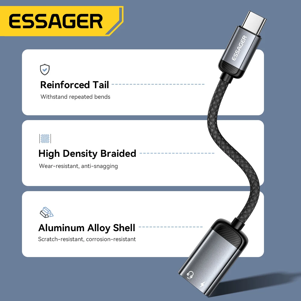 Essager Type C Audio Adapter Cable Headphone Type-C Female to iP Male OTG Adapter for iPhone16 15 14 Samsung Xiaomi iPad Macbook