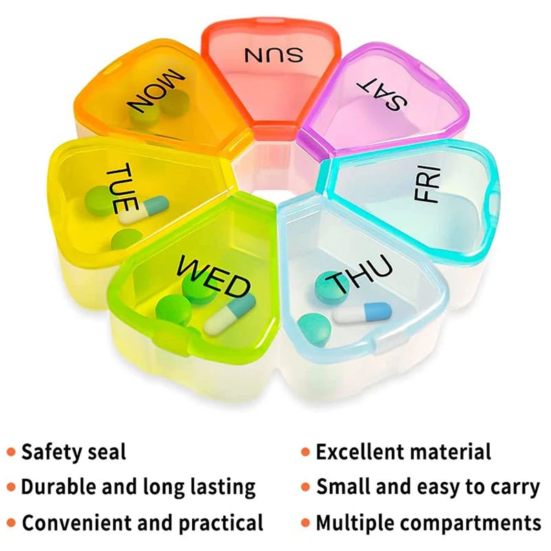 LEMBOL Cute Weekly Pill Organizer,Large Pill Box 7 Day,Portable Pill Case  for Travel,XL Daily Medicine Organizer for Vitamins,Fish Oils,Supplements