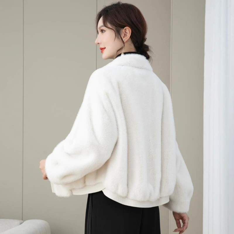 Middle-Aged Women Temperament Mink Fur Coat Winter New Female Fashion Short Pure Color Faux Fur Outcoat Casual Warm Outerwear