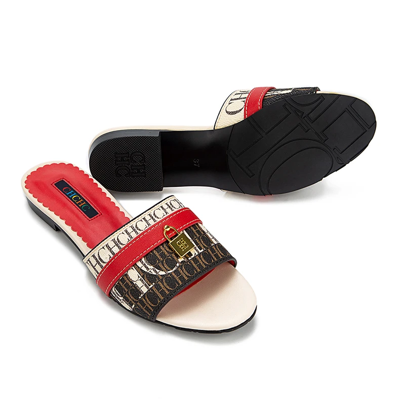 شبشب نسائي جلد فاخر كعب منخفض