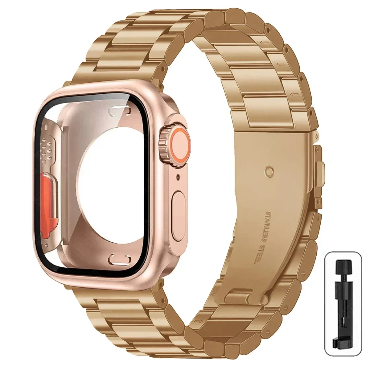 Premium Stainless Steel Watch Strap with Ultra Protective Case