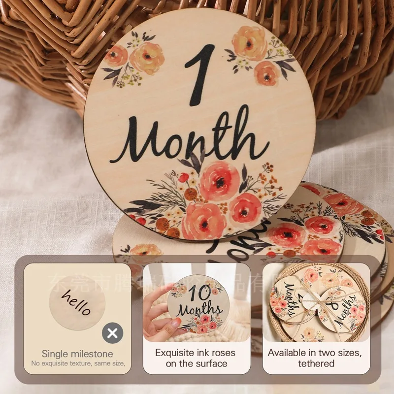 

1Set Wooden Baby Milestone Cards Double Sided Flowers Monthly Milestone Pregnancy Markers Newborn Photography Props Commemorate