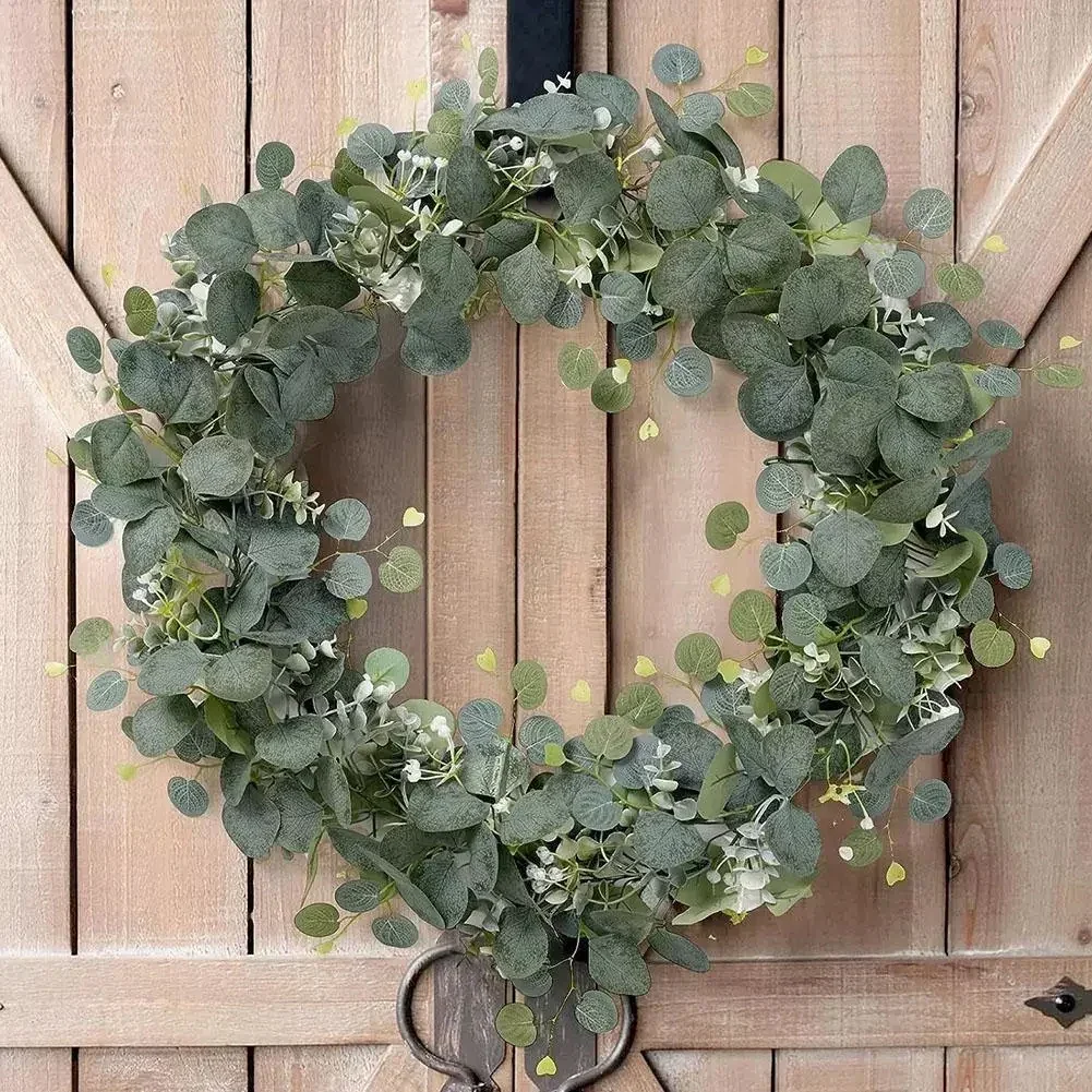 Couronne D'eucalyptus Artificielle Verte 50cm - Avec Baies, Décoration Porte, Mur, Fenêtre, Sans Entretien