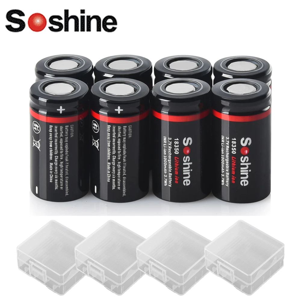 Soshine 3.7V 18350 1000mAh Rechargeable Battery 1000mAh Lithium Batteries Li-ion Battery 1000 Times Cycle Charge Full Time 1h