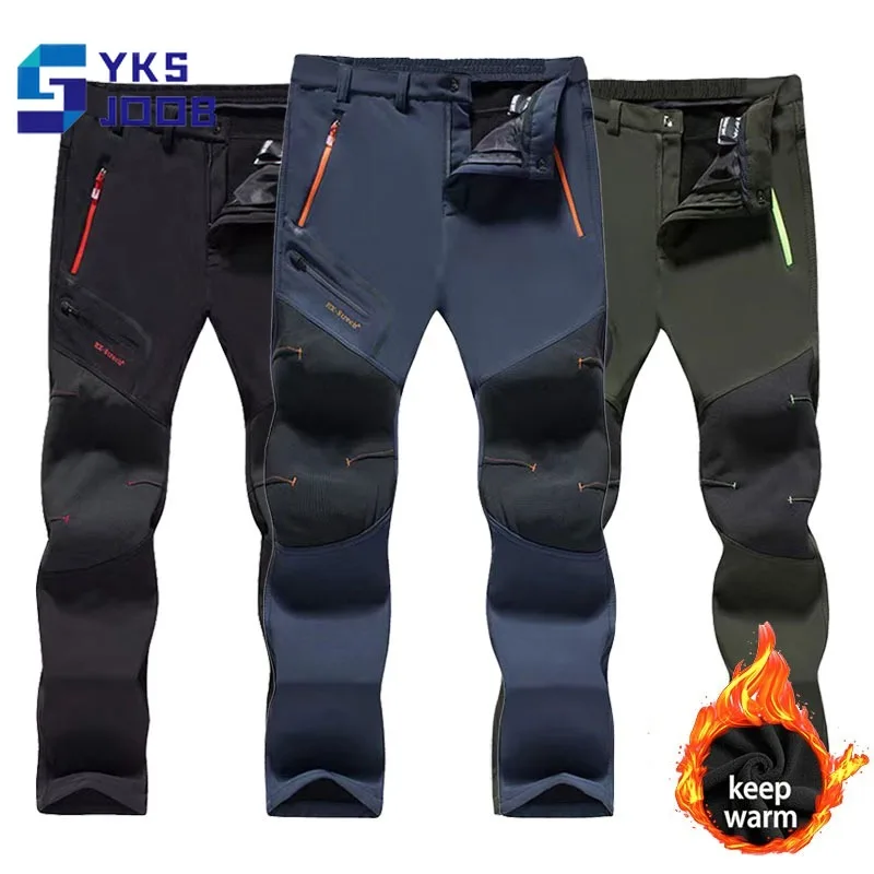 

Camping Hiking Pants Men Outdoor Waterproof Windstopper Anti-oil Soft Shell Trousers Fleece Thicken Thermal Wear-resistance Pant
