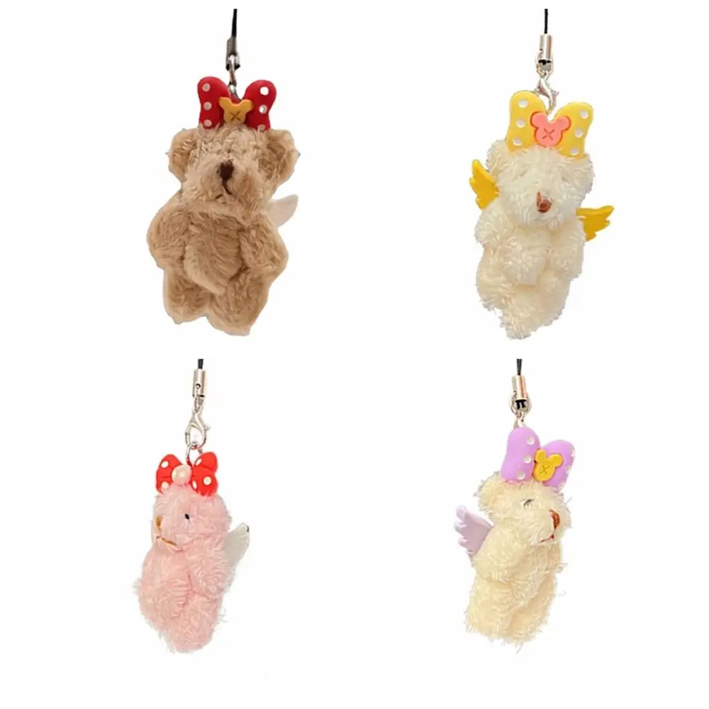 Stuffed Animal Angel Bear Keychain Jewelry Gifts Phone Charm Tiny Bear Plush Phone Chain Lovely Mini Phone Lanyard Bag Charm jewelry rack deer shape lovely wrought iron deer tree necklace racks for bedroom