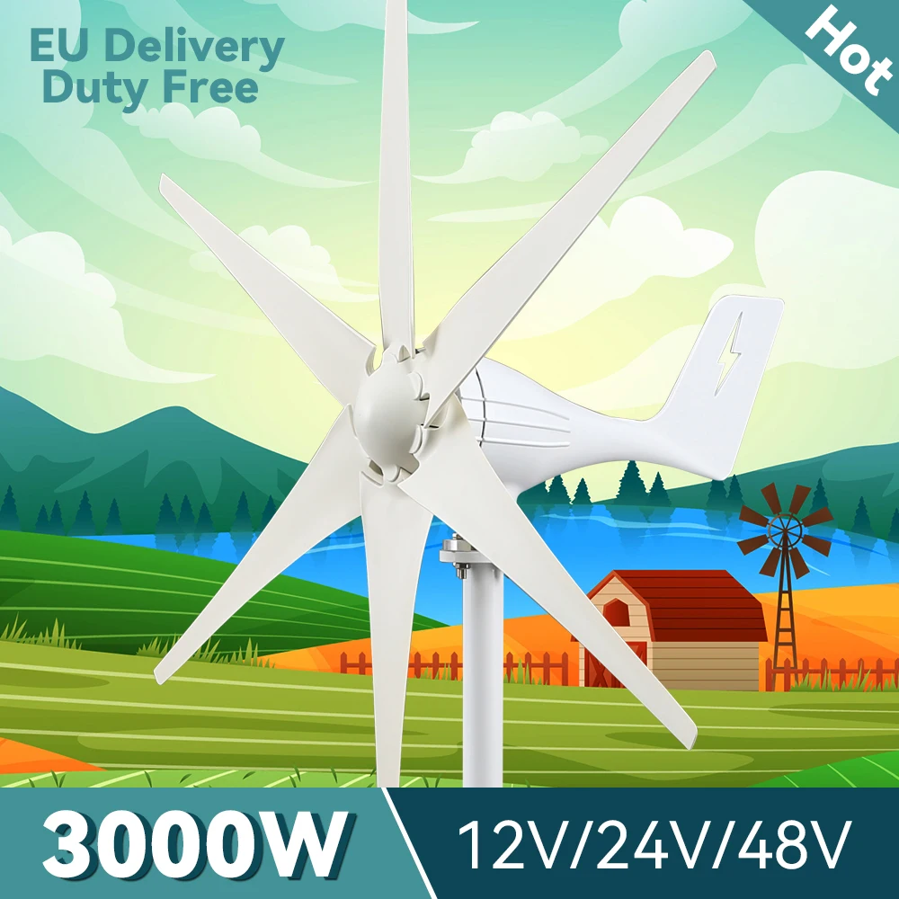 

1111 EU Delivery Duty Free 3000w Wind Turbine 48v 12v 24v 3 Blades Dynamo With MPPT Charge Controller Windmills RV Yacht Farm