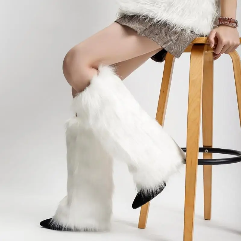 

Fuzzy Faux Furs Leg Warmers Furs Long Cuffs Cover Has Elastic One Pair Carnivals Boot Cover Y2K JK Uniform