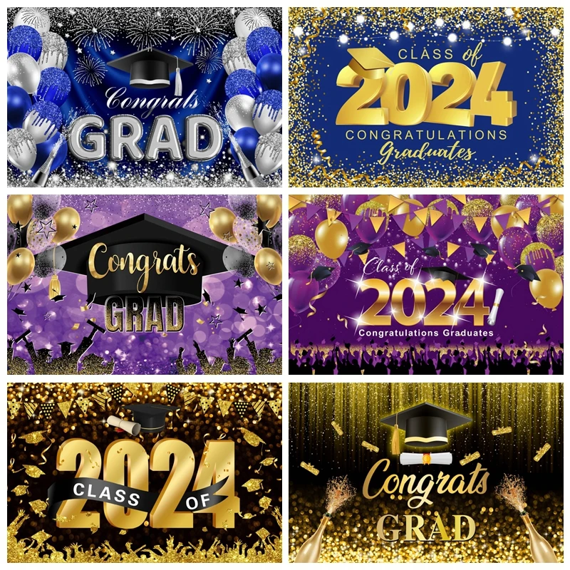 

Celebrate Class Of 2024 Graduation Backdrops For Photography School Prom Party Decor Background Photographic Photo Studio Prop