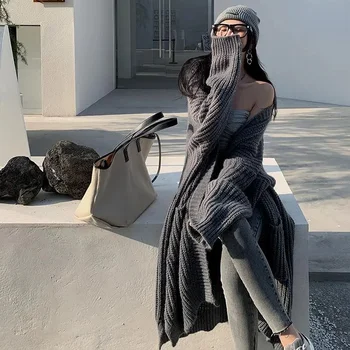 Mid To Long Length Sweater Cardigan Jacket Women's Autumn And Winter New Style Korean Style Versatile Long Sleeved Shirt Top 1