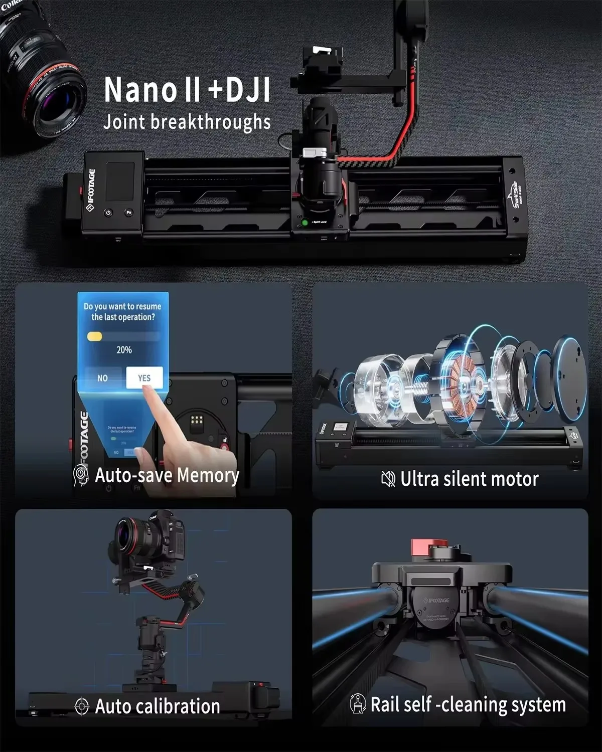 IFOOTAGE Shark Slider Nano II 460 Mini Motorized Camera Aluminum Alloy Dolly Long Version Track Video Stabilizer Rail Panorama