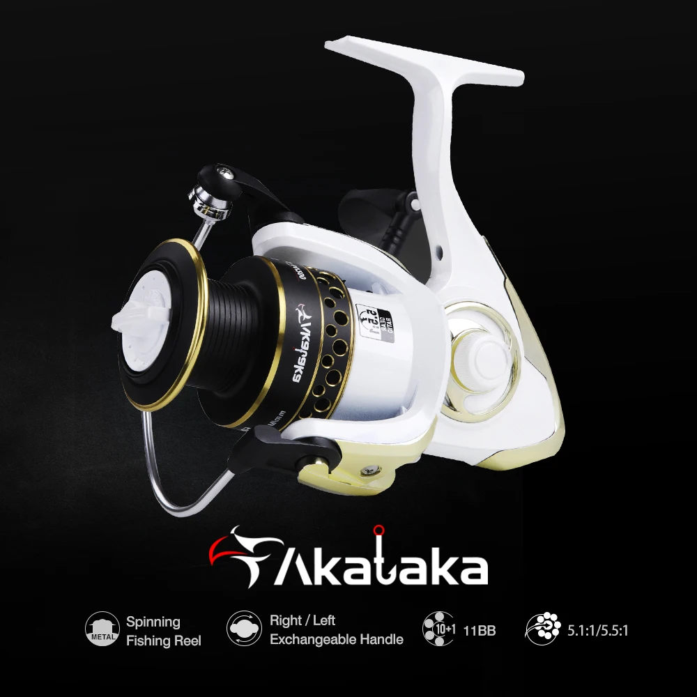 

Akataka Spinning Fishing Reels 10BB 5.5:1 12KG Max Drag Power Saltwater Fishing Reel For Bass Pike Moulinet Spinning