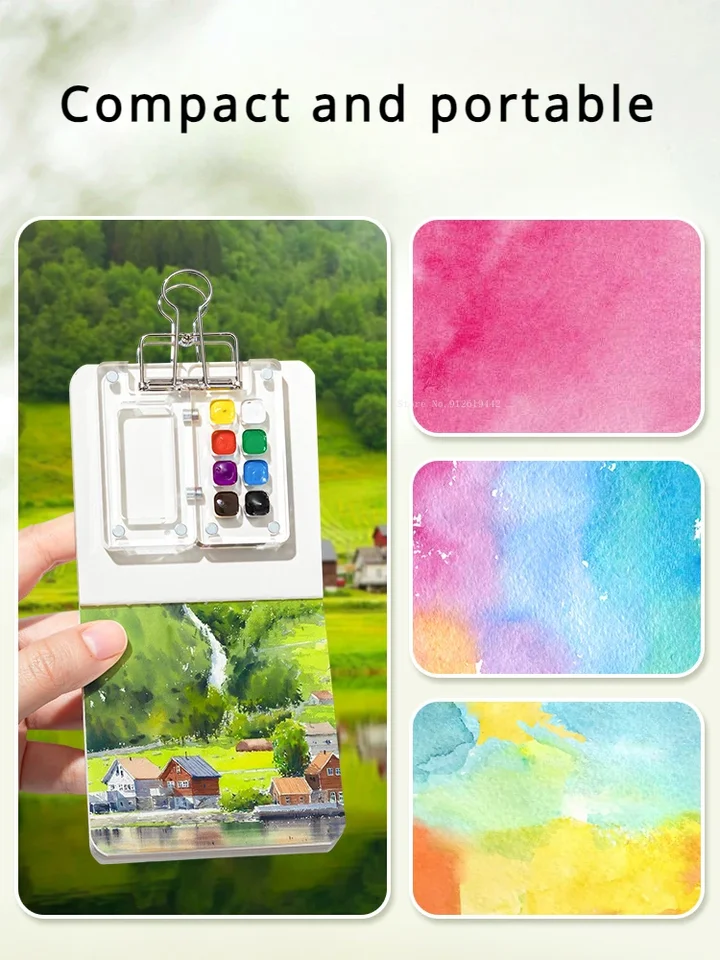 Tavolozza da viaggio con rondella pieghevole, 3 in 1 portatile, 16 pozzi contenitore ermetico con detergente per pennelli e supporto per pennelli per pittura a guazzo ad olio ad acquerello
