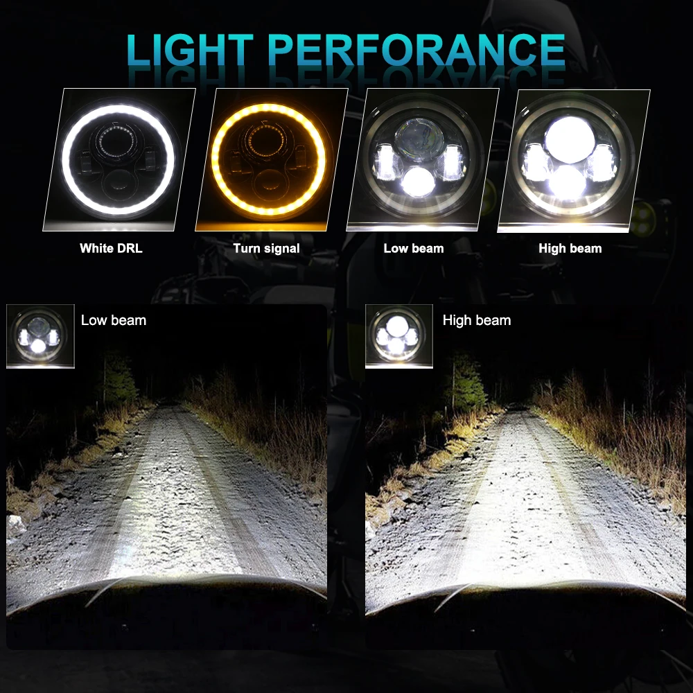 Nlpearl Car Light Assembly 7inch H4 LED Headlight DRL Halo Angle Eyes 12V 24V High Low Turn Signal for Lada Niva Offroad 4x4