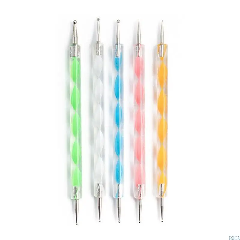 R9UA 16pcs 스톤 만다라 도트 도구 페인팅 락 스톤 펜 엠보싱 스타터 드로잉 스텐실 템플릿 브러시 트레이 키트