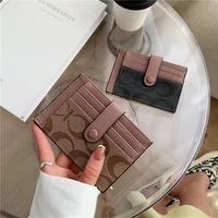 Porte-cartes ultra-fin de style monogramme, mini-portefeuille court à rabat pour femmes, appliques, porte-cartes et porte-carte d'identité, porte-cartes de crédit 2
