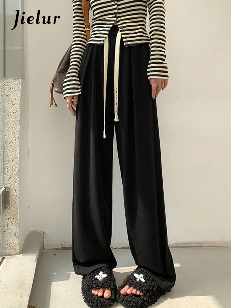 Jielur Autumn Oatmeal Loose Women's Pants Fashion Wide Leg Pants Thick Casual Straight Knitted New Simple Chic Female Trousers