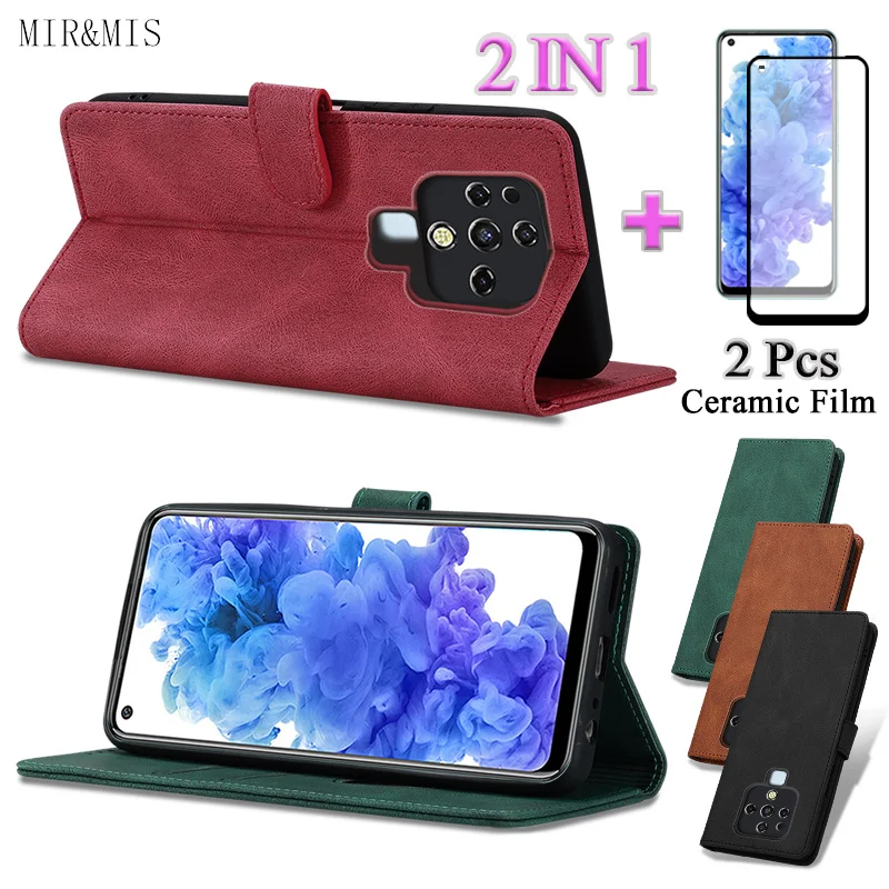 

For Tecno Camon 16 2 IN 1 Solid Color Flip Cover Simple Leather Phone Case With Two Piece Curved Ceramic Screen