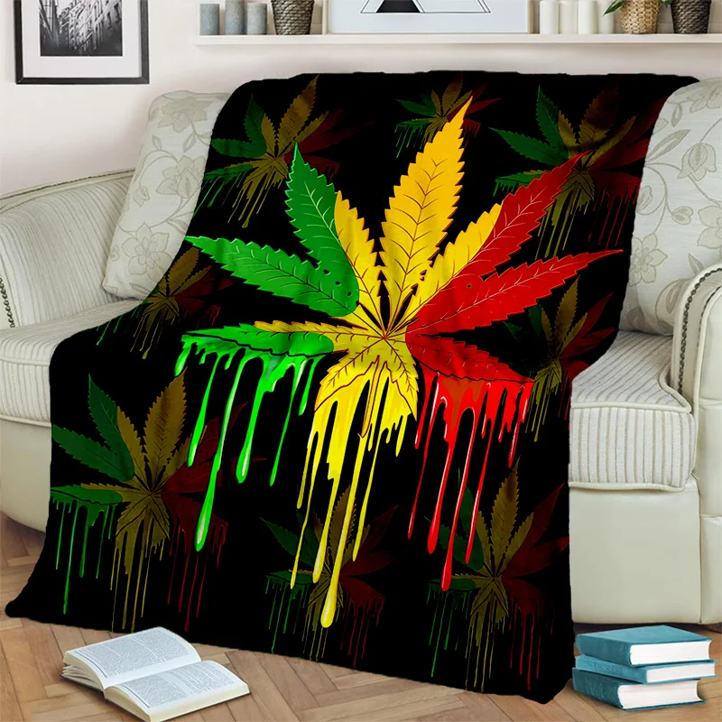 Reggae Music Maple Leaf Weed Plants Blanket,Soft Throw Blanket for Home Bedroom Bed Sofa Picnic Office Hiking Leisure Nap Cover