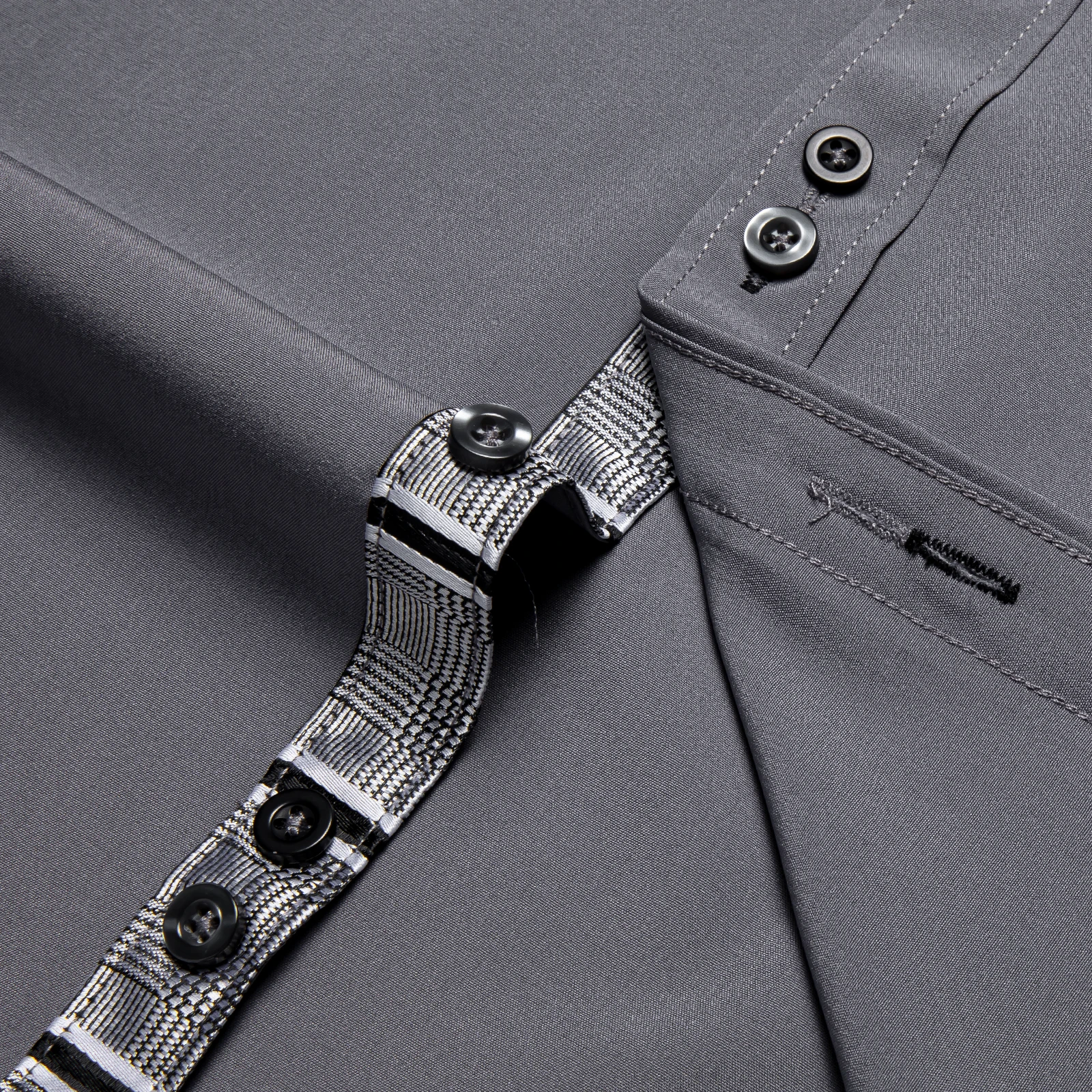 Classic Gray Business Men Shirt Patchwork Collar camisa masculina Spring Fall Long Sleeve Button-Down Wears Party Shirt For Men