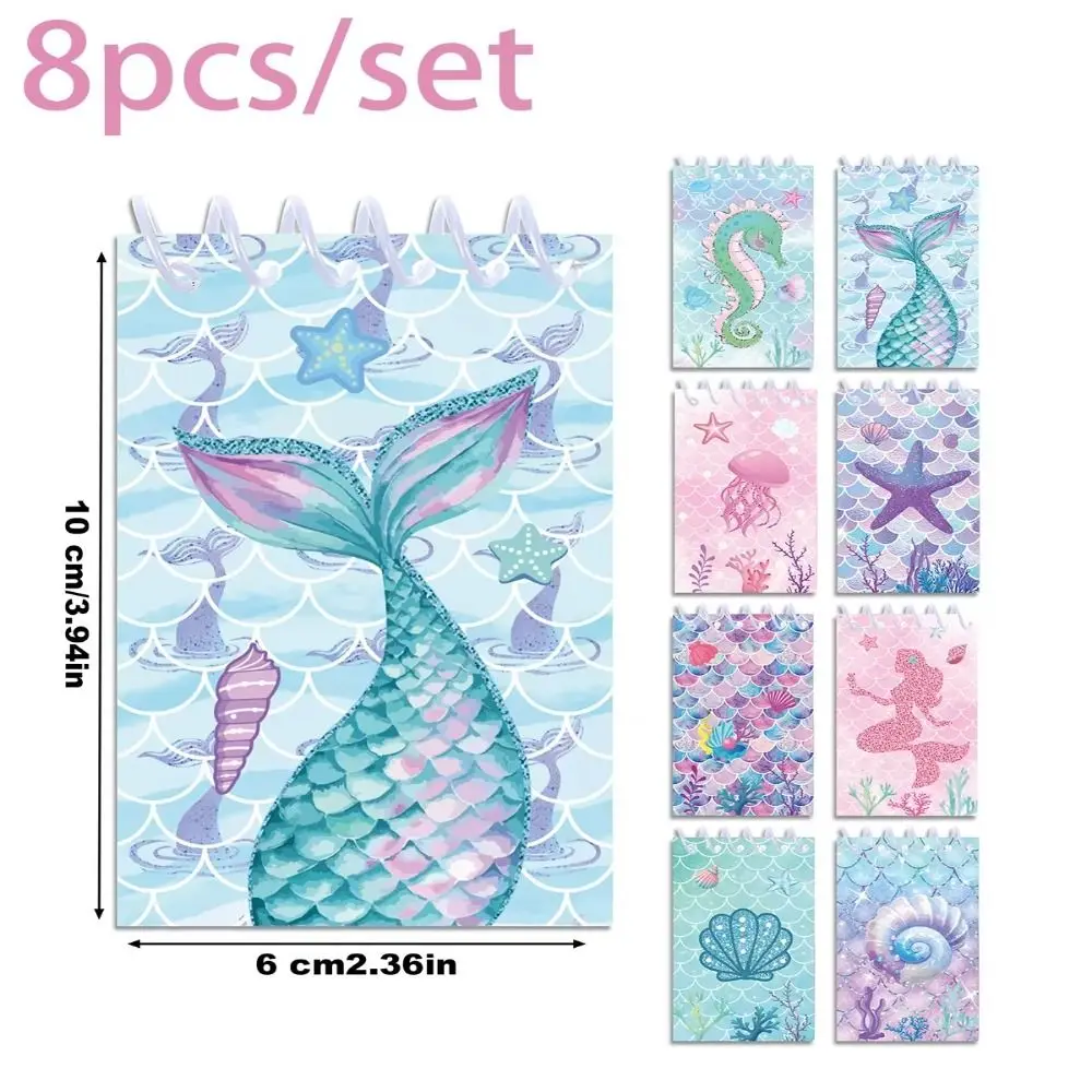 8pcs 2025 인어 테마 포켓 노트 편지지 미니 메모 패드 Tearable 휴대용 코일 소책자