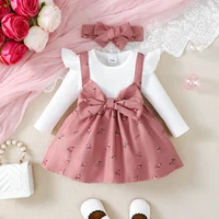 2pc/Set childrens' baby girl Dress Color blocking Broken flowers Big Bow Princess Dress+Headband 0-24 Months Baby Fashion Dress 1