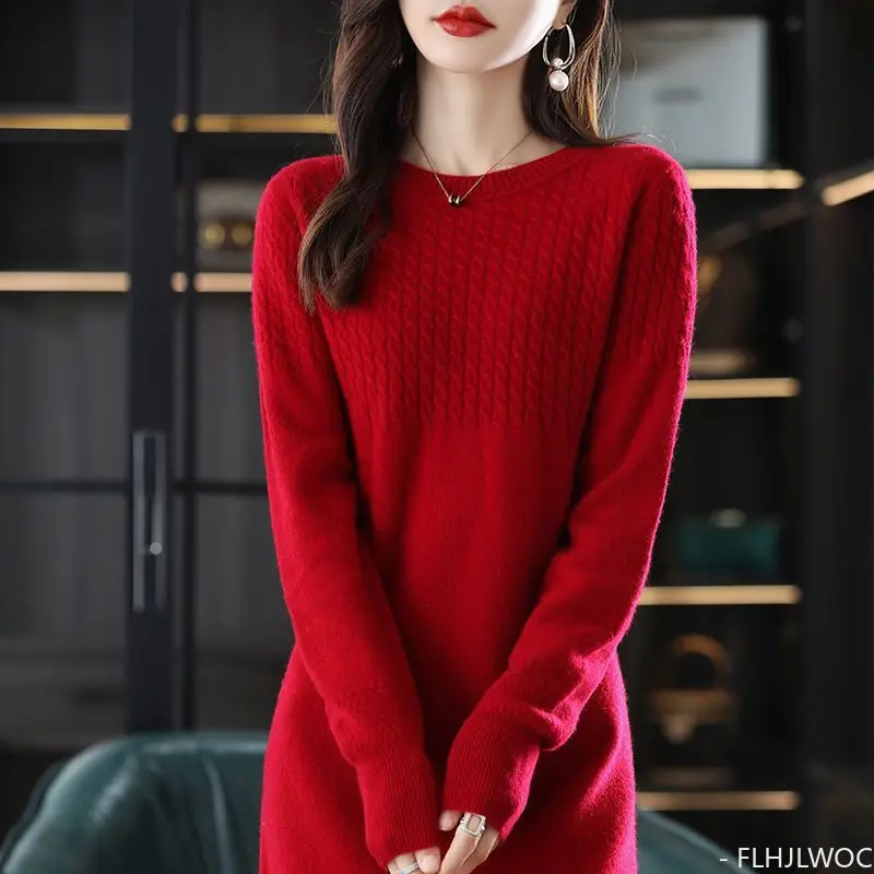 

4 Colors Winter Knitted Dresses Hot Women Long Sleeve Korea Style Fashion Casual Knitting Long Sweater Dress