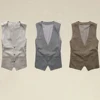 Men's Business British Style Retro Linen Vest Summer Thin Section Slim Three Button V-Neck Slim Gentleman Casual Formal Vest 6