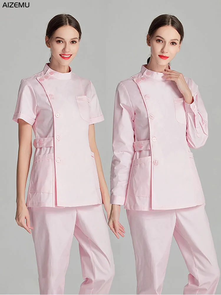 Blue Long Sleeve Scrubs Top Nurse Uniforms Lab Coat Doctor Uniform for Women Outwear Medical Clothing Beauty Salon workwear nurse scrubs top