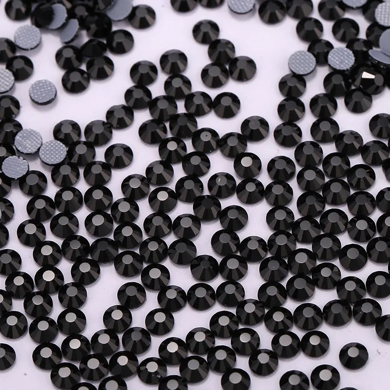 Strass Flatback In Vetro Hot Fix Ss3-Ss30 Di Alta Qualità Glitter Nero Pietra Rotonda Ferro Su Strass Per Accessori Per Vestiti