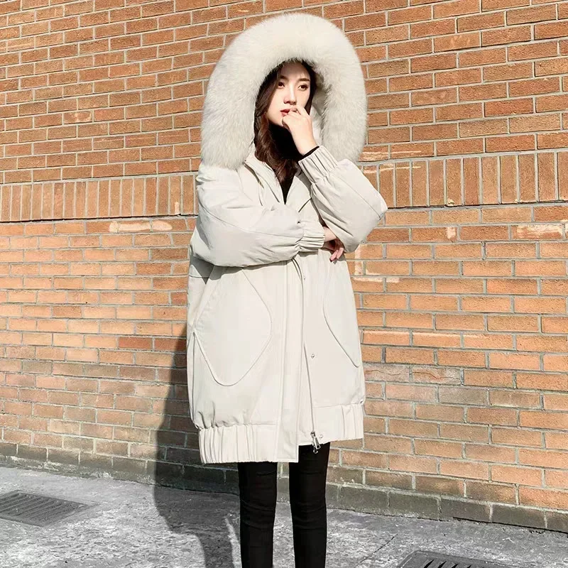 Maternity Hooded Jacket Women Long Thickened Coats Large Fur Collar Hoodie Coat Keep Loose Thermal Windproof