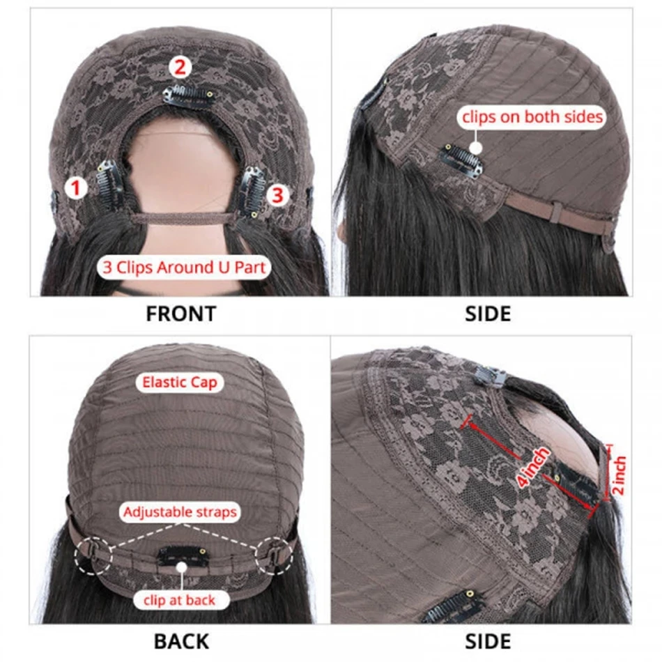 Sleek Body Wave U Part Wig Brazilian Human Hair Machine Made Natural Color For Black Women Human Hair Glueless Wig