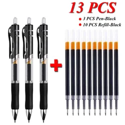Versatile 13-Piece Retractable Gel Pen Set with Replaceable Refills - Black, Red, & Blue Ink (13pcs Black Set)