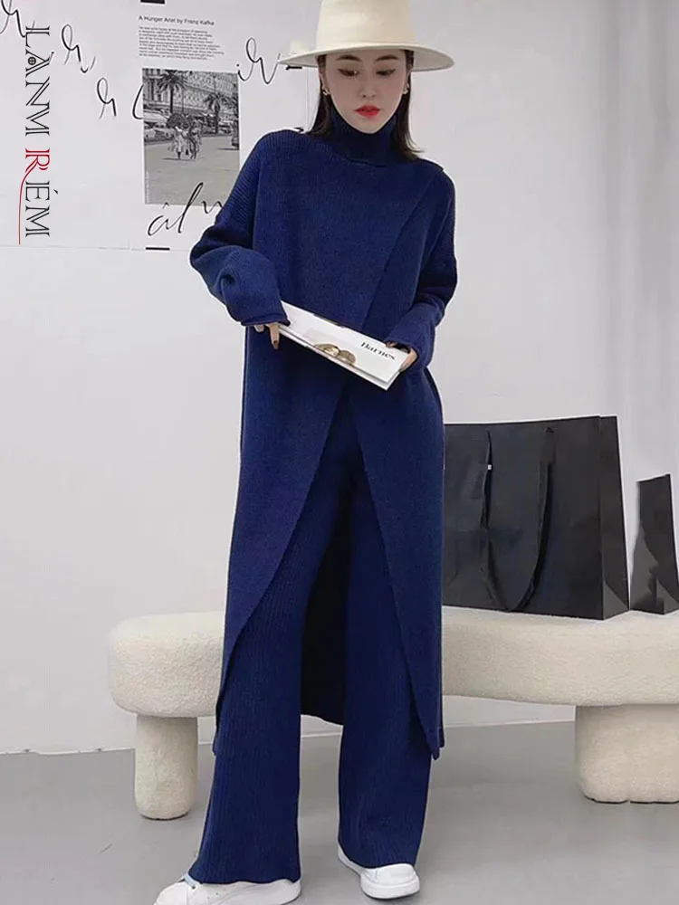 Set Pants Wide Leg Sweater Pullover Knitted 2 Piece Set Sweater 2