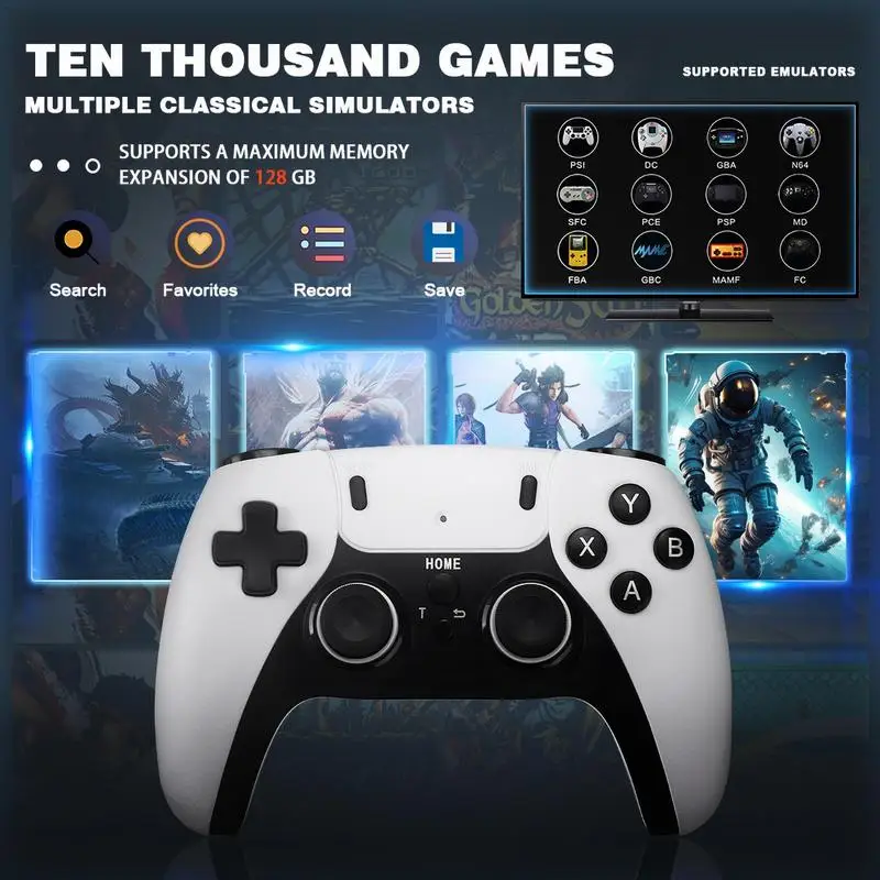 레트로 콘솔 휴대용 4K TV 게임 스틱, 무선 컨트롤러, 내장 30000/40000 게임, Emuelec 4.3 시스템, 64GB, 128GB