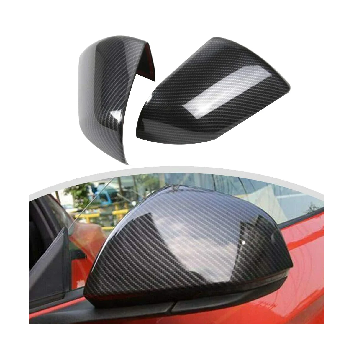 

ABS Carbon Fiber Look Side Door Rearview Mirror Cover Trim Shells Cap for Ford Mustang 2015-2020