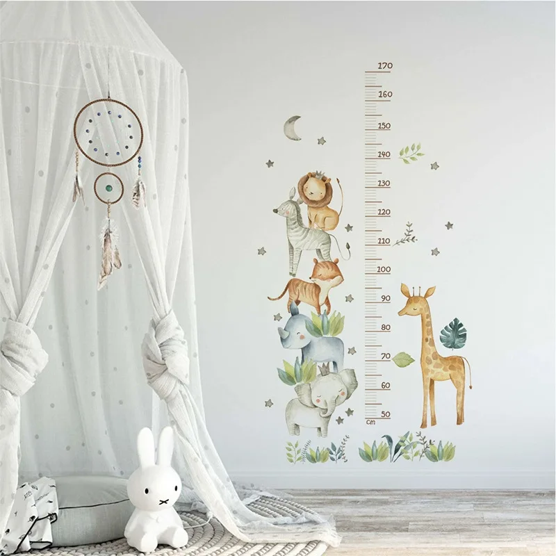 Hot Sale Measure Height Cute Decoration Sticker for Home Decor Children Room Cartoon Animal Kids Growth Chart Wall Paper Sticker