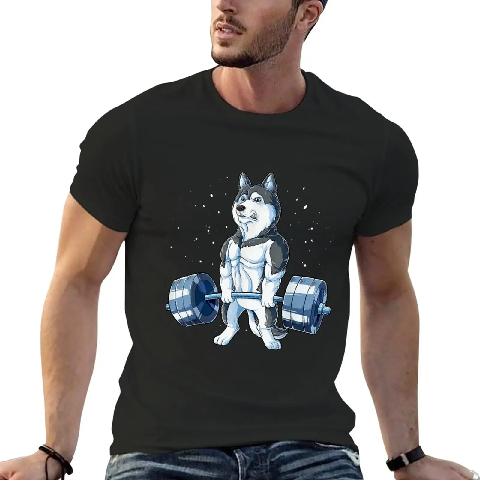 

Siberian Husky Weightlifting Funny Deadlift Men Fitness Gym T-Shirt anime clothes vintage heavyweight t shirts for men