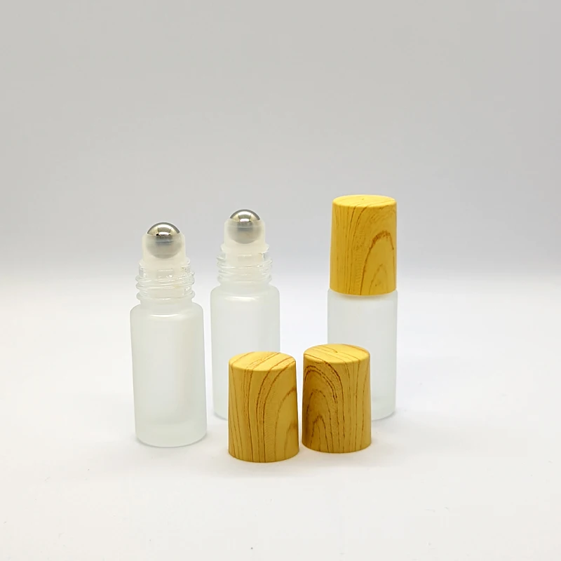 15pcs/pack 5ml Roll On Essential Oil Bottles Portable Empty Cosmetic Thick Frosted Glass Refillable Perfume Roller Bottles