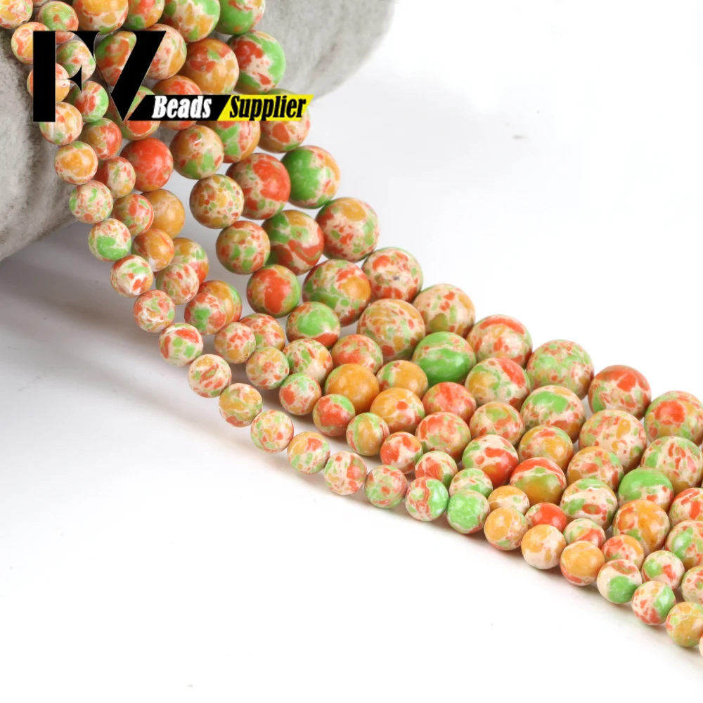 Vibrant Orange-Green Sea Sediment Jasper Round Beads